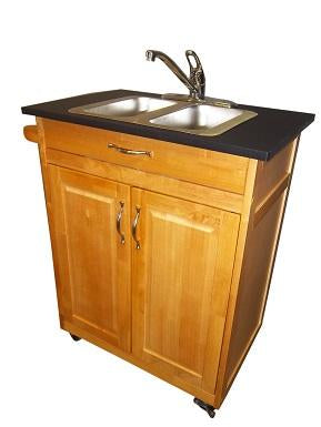 Monsam Double Basin Portable Sink - Wood