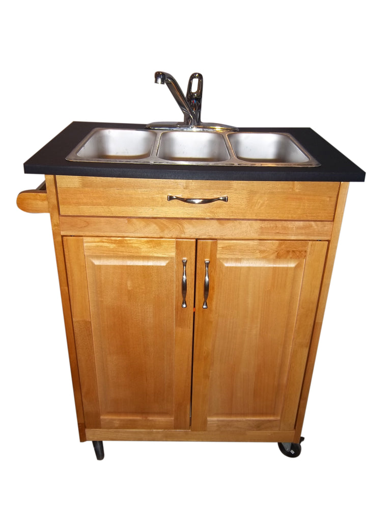Monsam Triple Basin Portable Sink - Wood