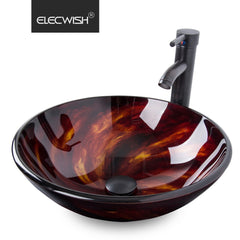 Glass Basin Portable Sink with Wood Cabinet by Monsam