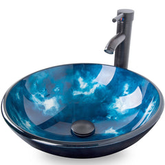 Glass Basin Portable Sink with Wood Cabinet by Monsam